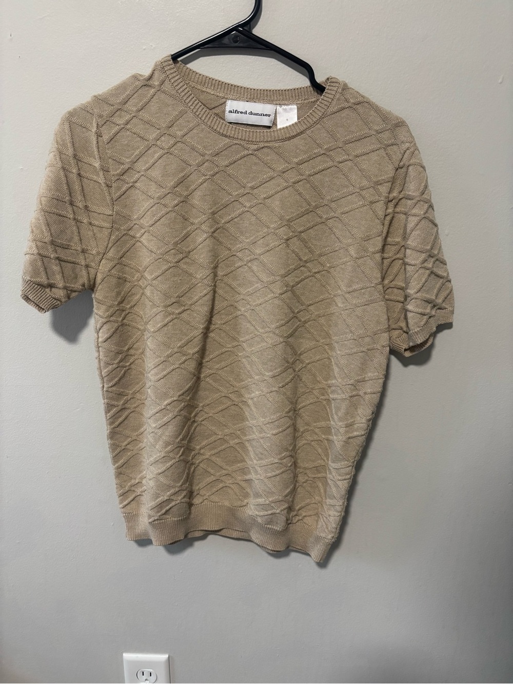 Alfred Dunner Beige Diamond Texture Short Sleeve Sweater